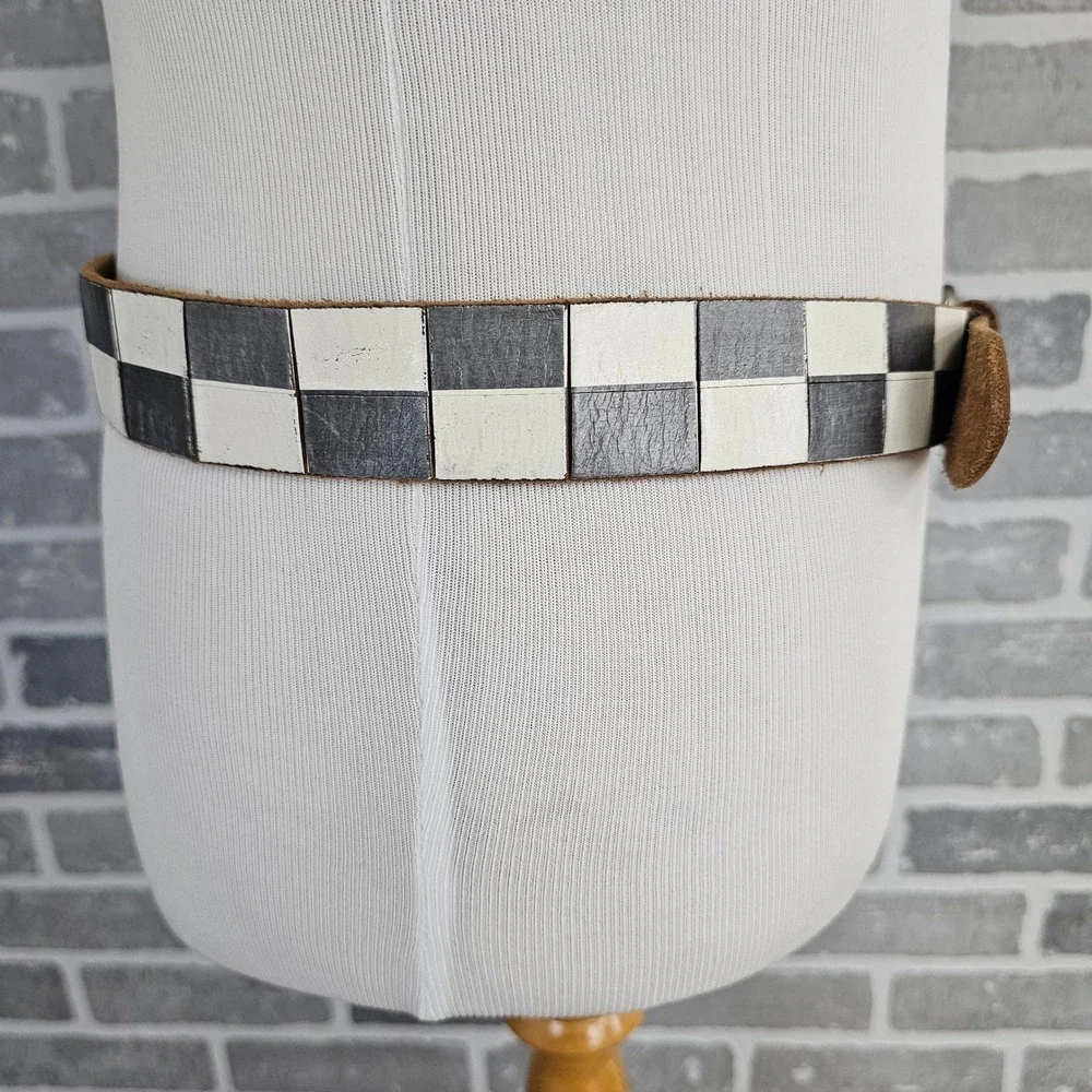 Urban Outfitters Black White Checkered Leather Belt Mens 34 Punk Ska Emo Y2K